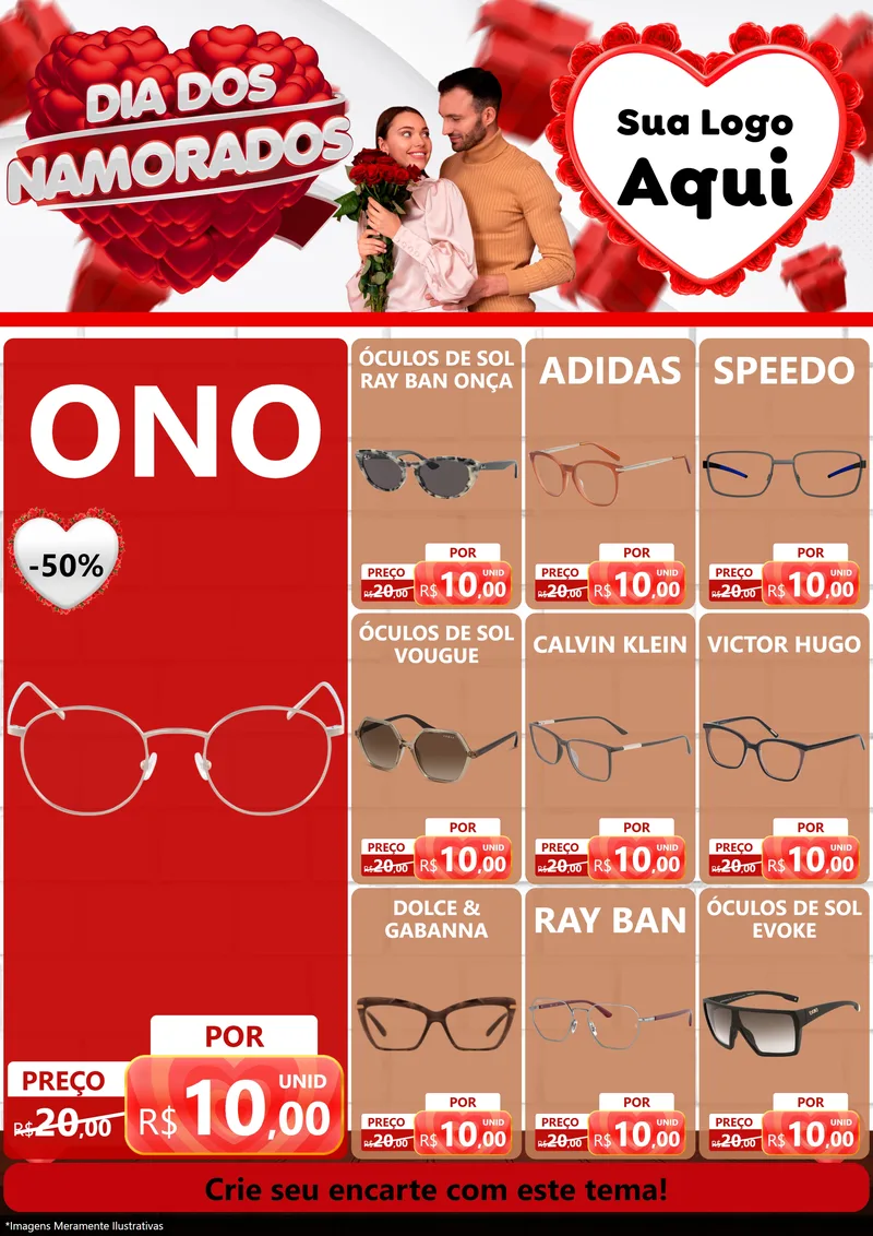 Modelo de Encarte para Encarte A4 Vertical com o tema Dia dos Namorados para Óticas