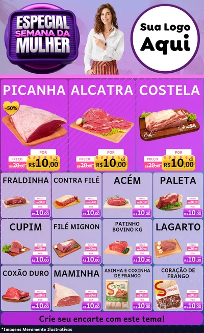 Modelo de Encarte para Encarte Grande com o tema Especial Semana da Mulher para Açougue