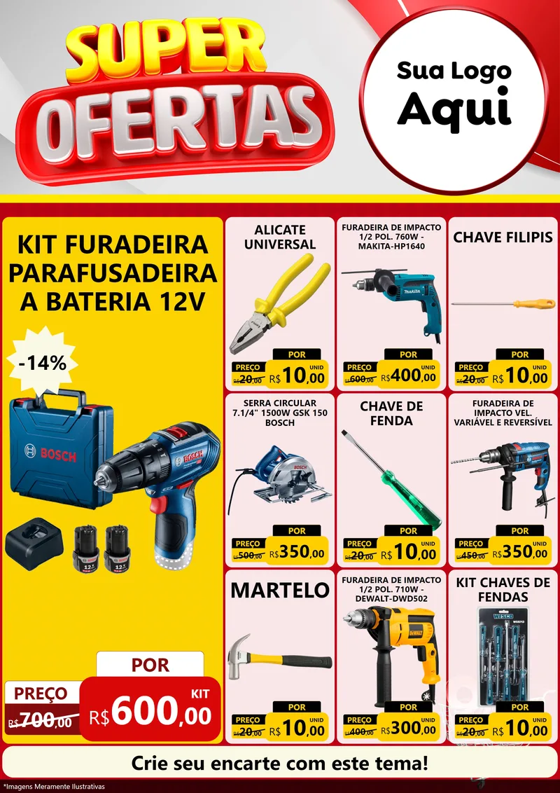 Modelo de Encarte para Encarte A4 Vertical com o tema Super Ofertas para Maquinas e Ferramentas