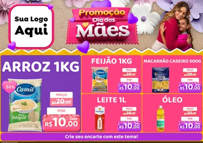 Modelo de Encarte para Encarte A4 Horizontal com o tema Promoção Dia das Mães para Supermercado