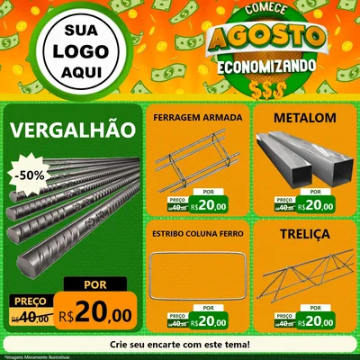 Modelo de Rede Social para Feed Facebook com o tema Comece Agosto Economizando para Ferragens