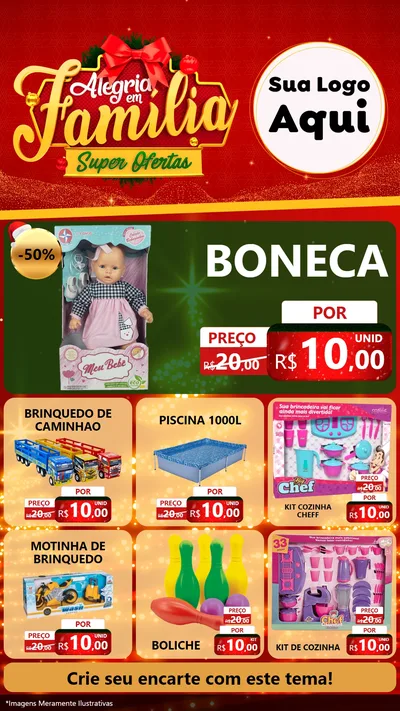 Modelo de Rede Social para Stories com o tema Alegria em Família Super Ofertas - Natal para Brinquedos