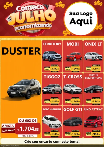Modelo de Encarte para Encarte A4 Vertical com o tema Comece Julho Economizando para Concessionaria de Carros
