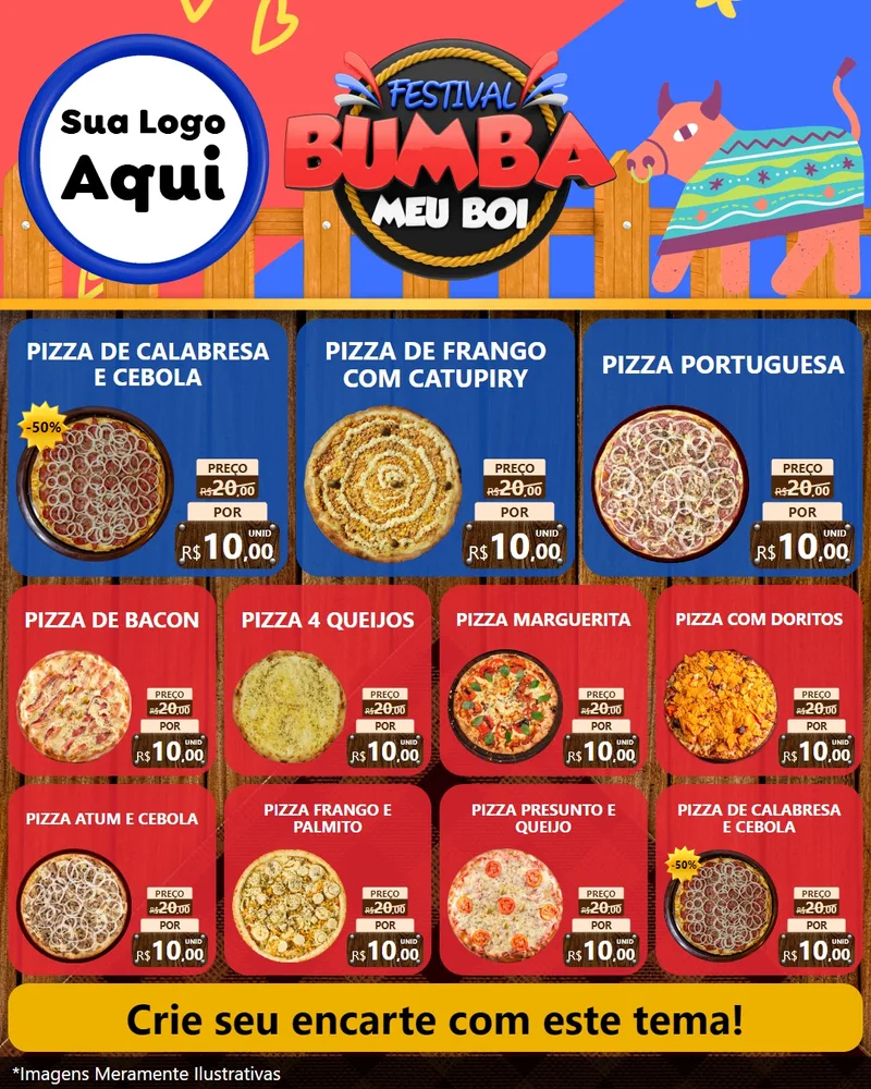 Modelo de Rede Social para Feed Instagram com o tema Festival Bumba Meu Boi para Pizzaria