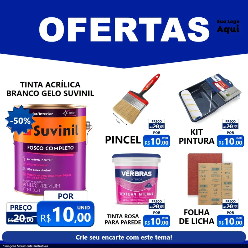 Modelo de Rede Social para Feed Facebook com o tema Ofertas Azul Cartaz para Tintas e Ferramentas