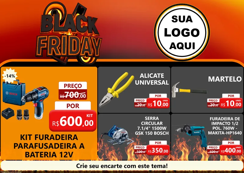 Modelo de Encarte para Encarte A4 Horizontal com o tema Black Friday para Maquinas e Ferramentas