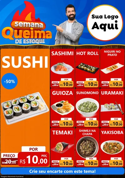 Modelo de Encarte para Encarte A4 Vertical com o tema Semana Queima de Estoque para Comida japonesa
