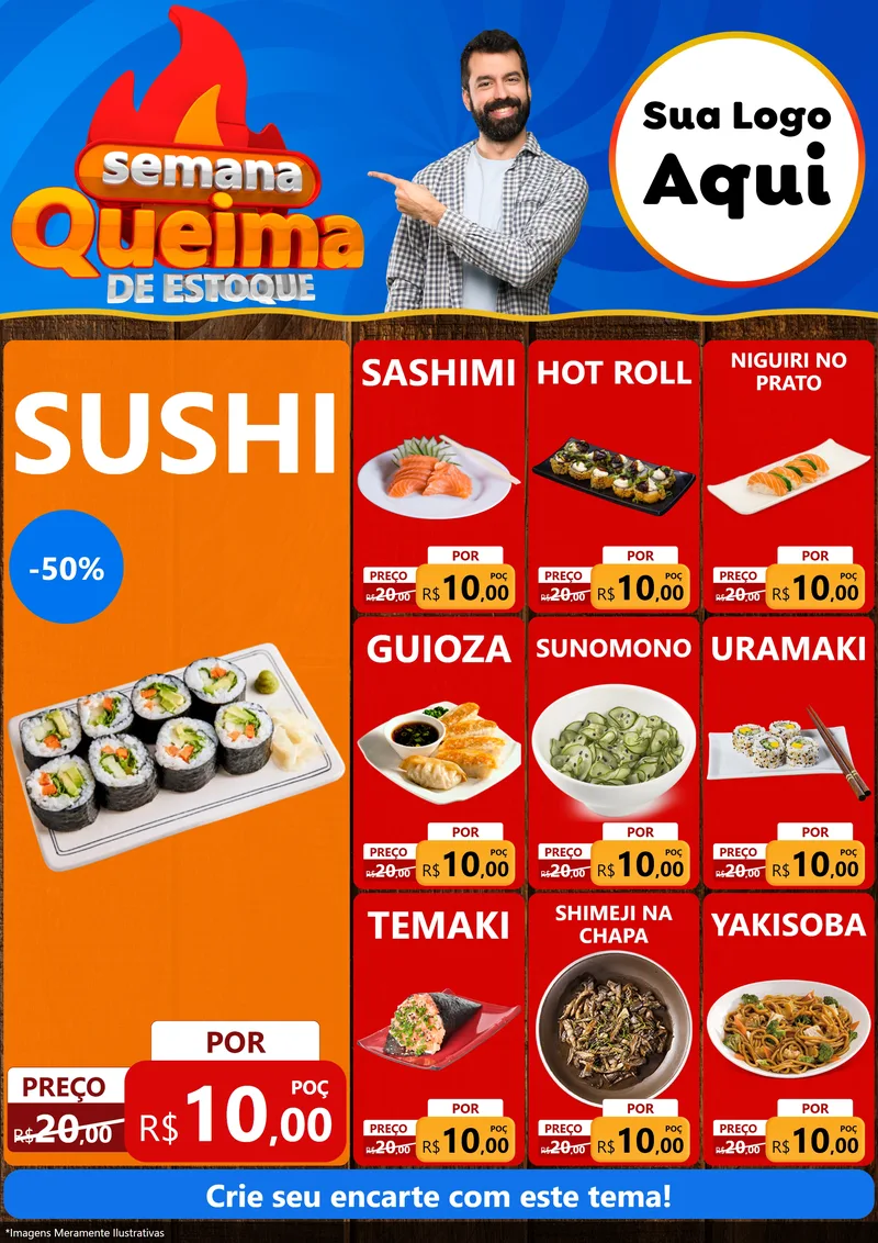 Modelo de Encarte para Encarte A4 Vertical com o tema Semana Queima de Estoque para Comida japonesa