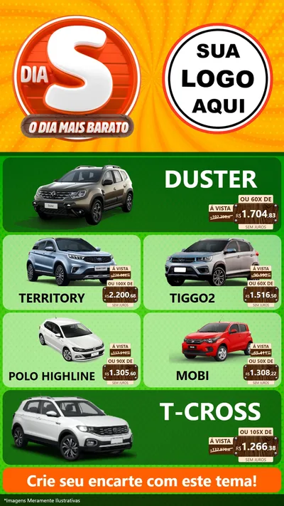 Modelo de TV para TV Vertical com o tema Dia S - O Dia Mais Barato para Concessionaria de Carros