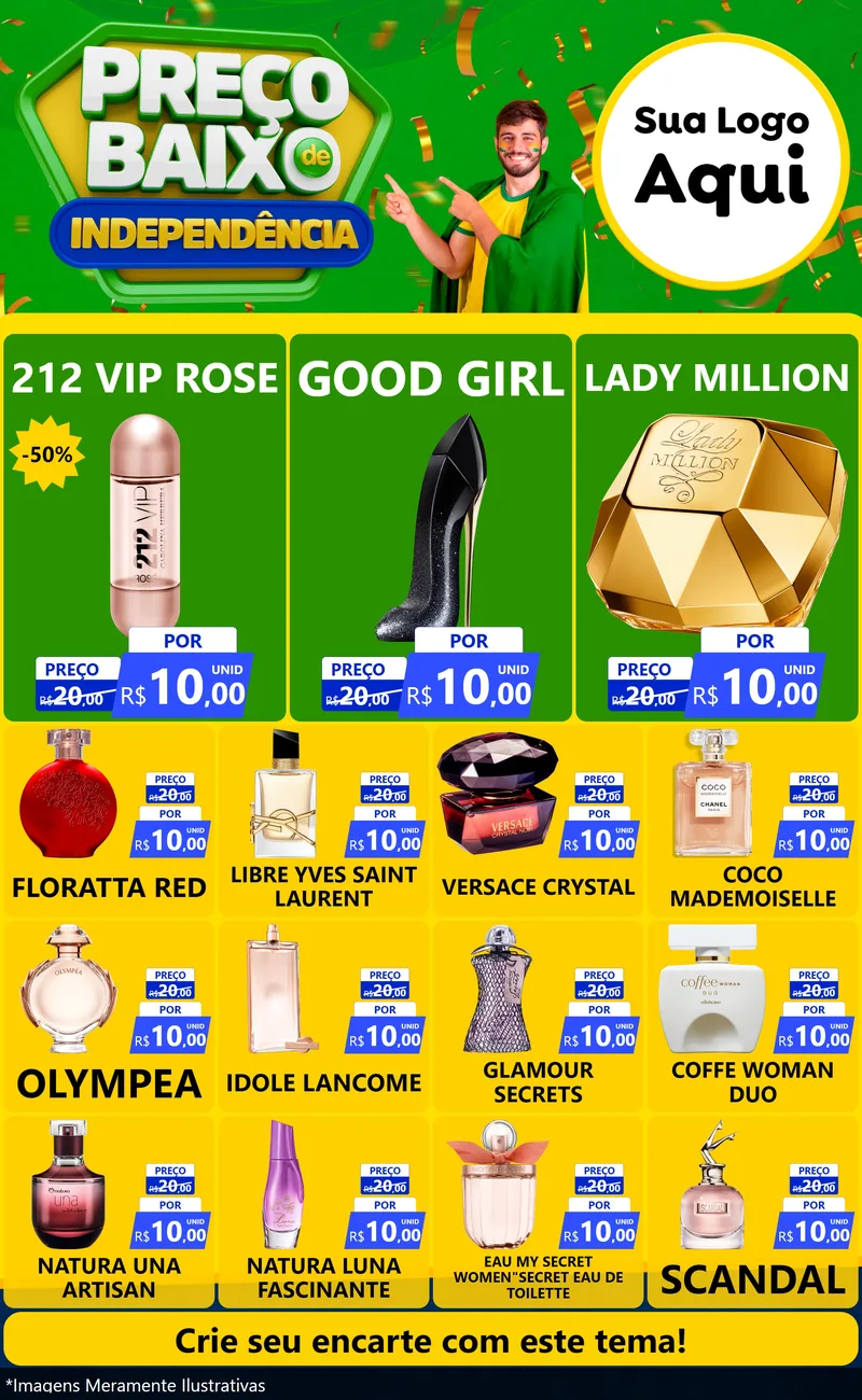 Modelo de Encarte para Encarte Grande com o tema Preço Baixo de Independência para Perfumes