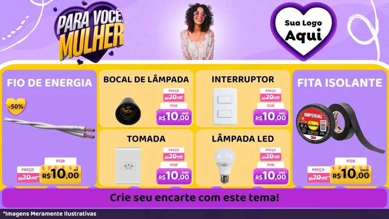 Modelo de TV para TV Horizontal com o tema Para Você, Mulher para Materiais Elétricos