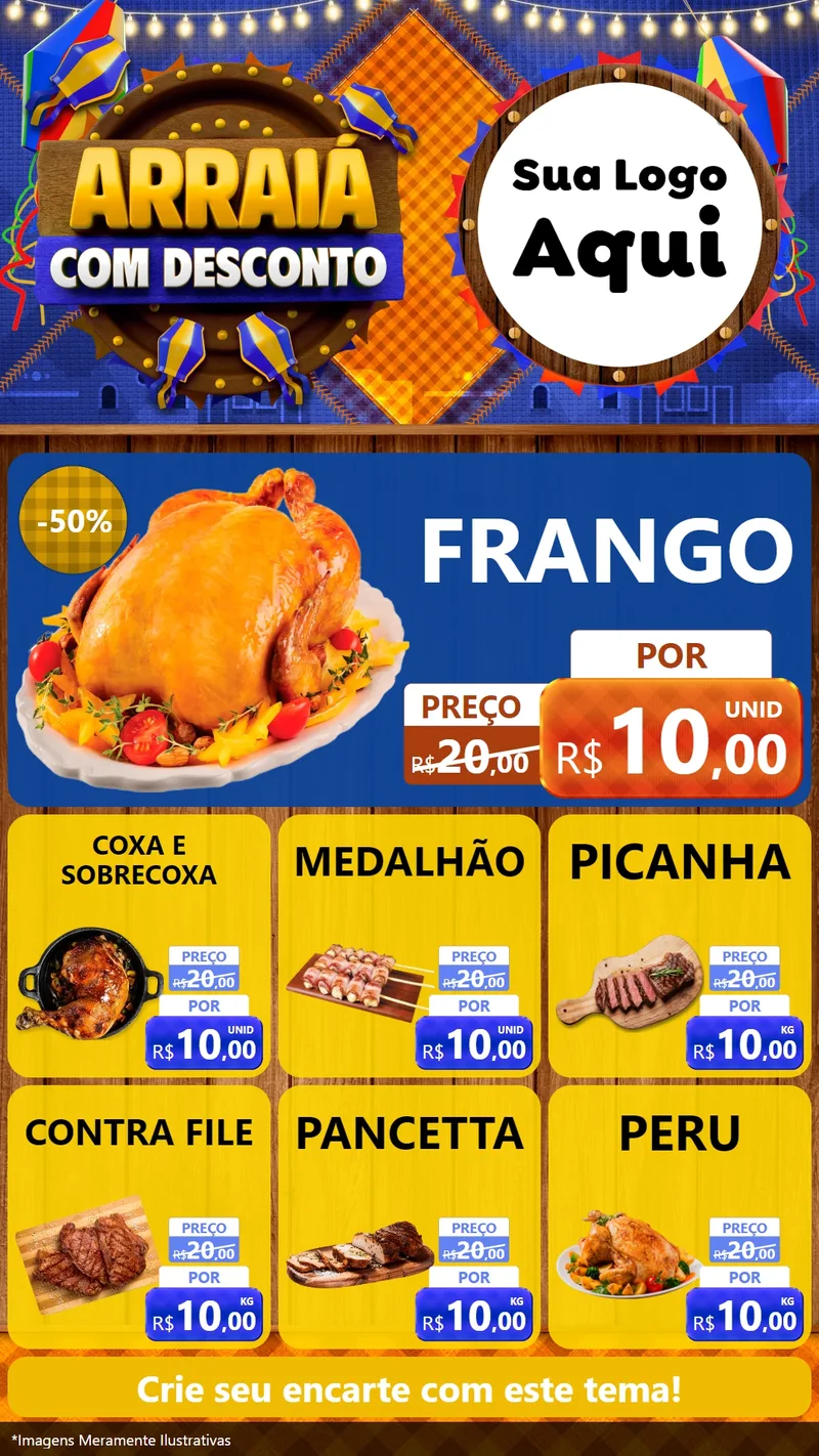 Modelo de Rede Social para Stories com o tema Arraiá Com Desconto para Assados