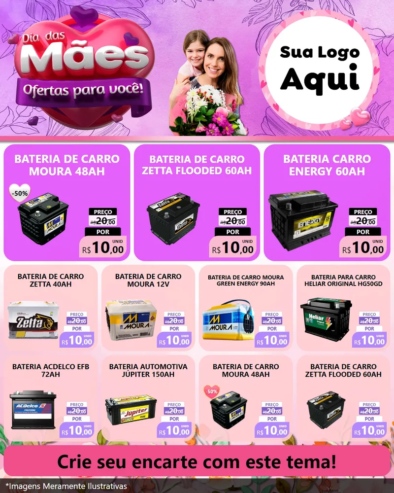 Modelo de Rede Social para Feed Instagram com o tema Dia das Mães Ofertas para Você! para Baterias Elétricas