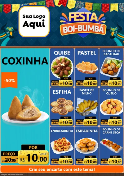 Modelo de Encarte para Encarte A4 Vertical com o tema Festa Boi Bumbá para Salgadaria