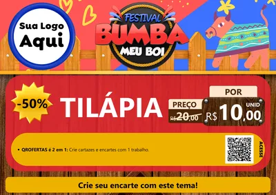 Modelo de Cartaz para Cartaz A4 Horizontal com o tema Festival Bumba Meu Boi para Peixaria