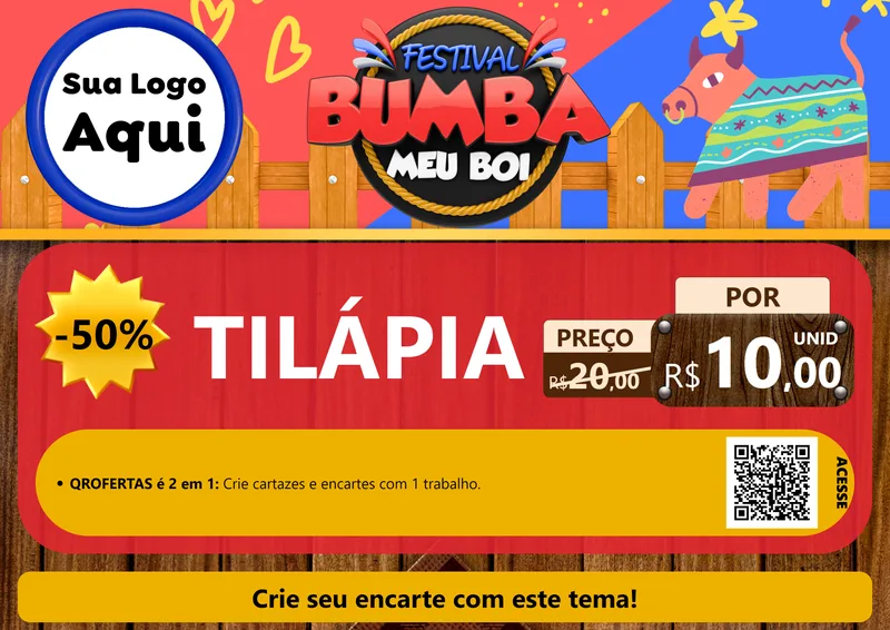 Modelo de Cartaz para Cartaz A4 Horizontal com o tema Festival Bumba Meu Boi para Peixaria
