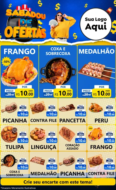 Modelo de Encarte para Encarte Grande com o tema Sabadou de Ofertas para Assados