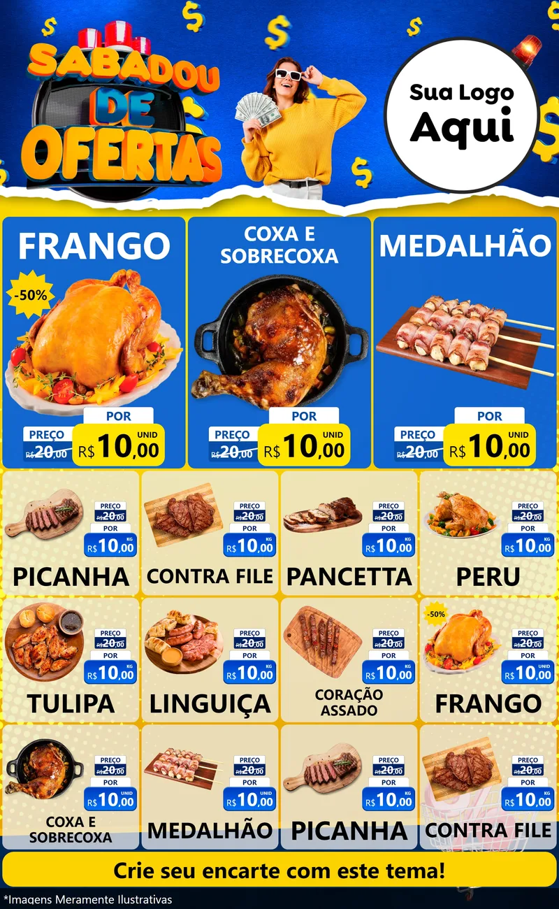 Modelo de Encarte para Encarte Grande com o tema Sabadou de Ofertas para Assados