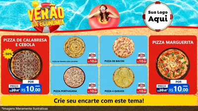 Modelo de TV para TV Horizontal com o tema Verão da Economia para Pizzaria