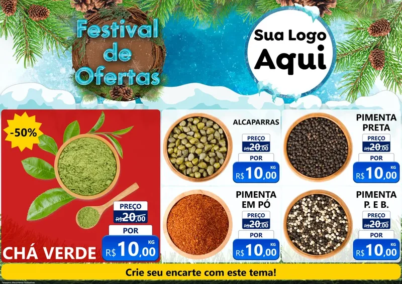 Modelo de Encarte para Encarte A4 Horizontal com o tema Festival de Ofertas - Inverno para Produtos Naturais