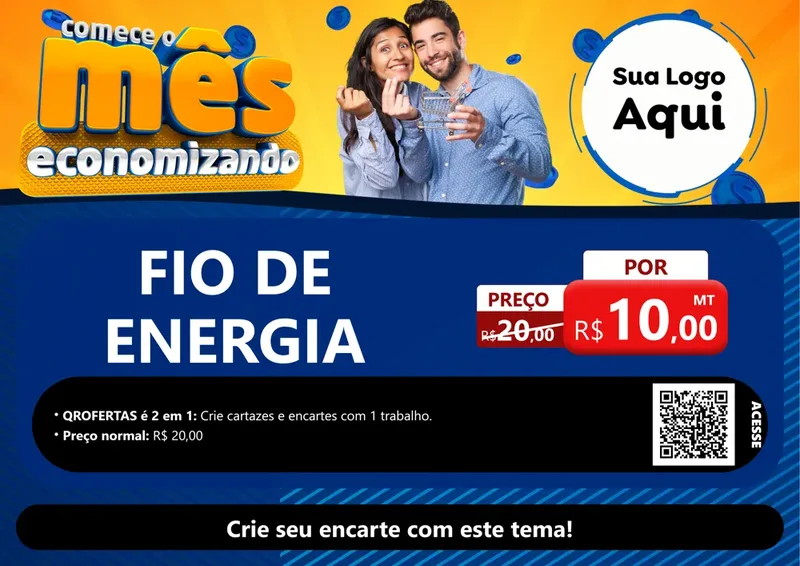 Modelo de Cartaz para Cartaz A4 Horizontal com o tema Comece O Mês Economizando para Materiais Elétricos