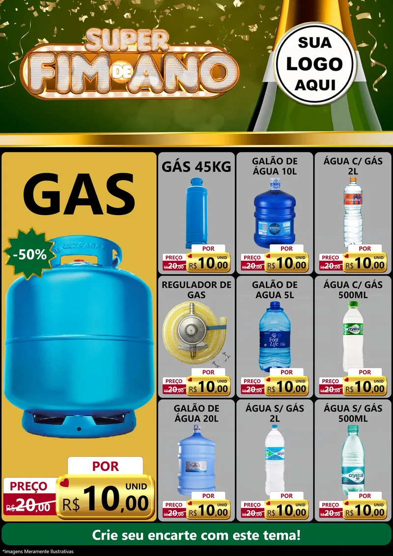 Modelo de Encarte para Encarte A4 Vertical com o tema Super Fim de Ano para Água e gás
