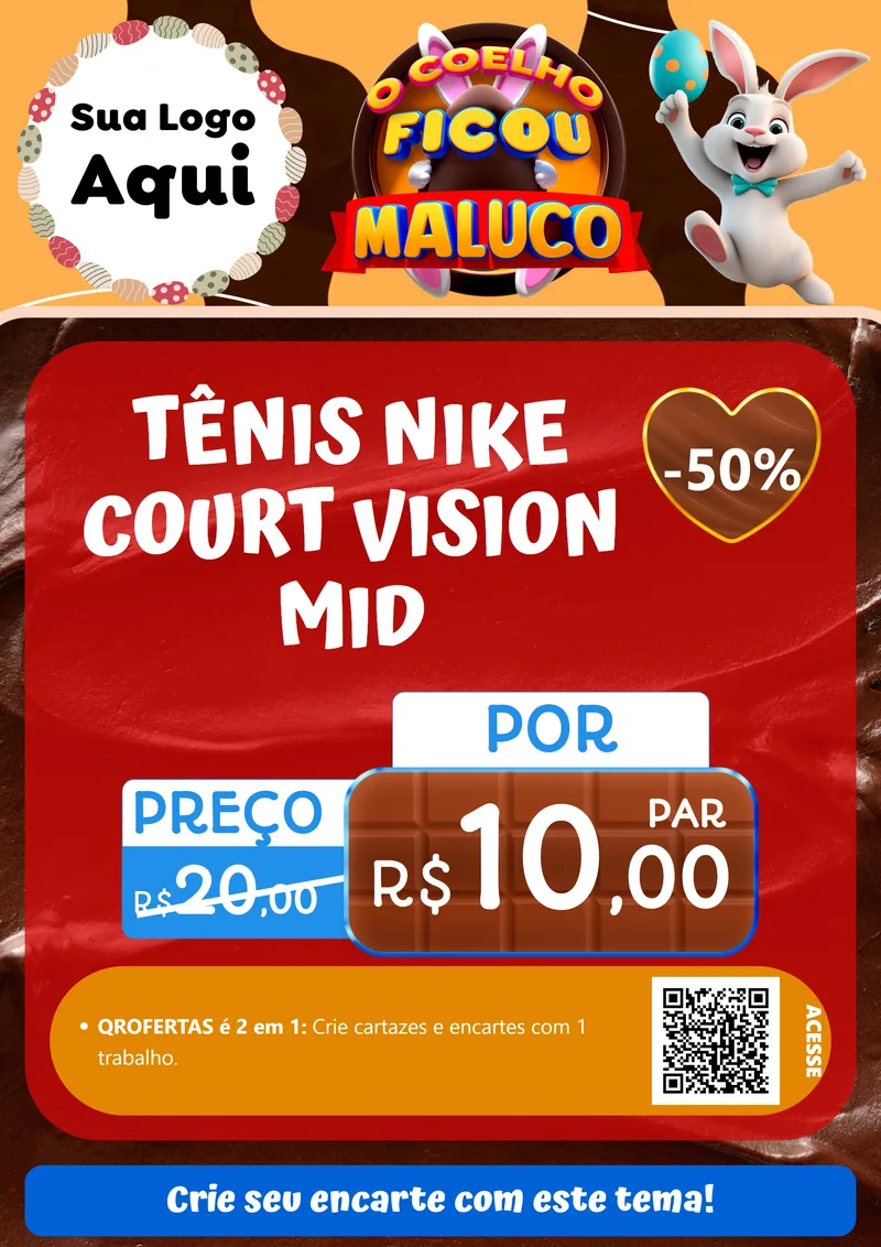 Modelo de Cartaz para Cartaz A4 Vertical com o tema O Coelho Ficou Maluco - Páscoa para Calçados