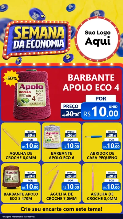 Modelo de Rede Social para Stories com o tema Semana da Economia para Armarinho e Aviamentos