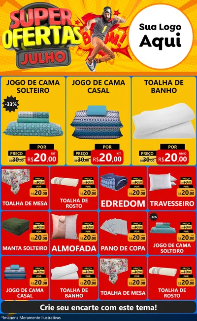 Modelo de Encarte para Encarte Grande com o tema Super Ofertas Julho para Cama, Mesa e Banho