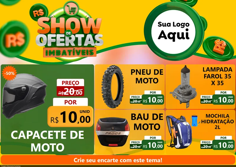 Modelo de Encarte para Encarte A4 Horizontal com o tema Show de Ofertas Imbatíveis para Moto peças