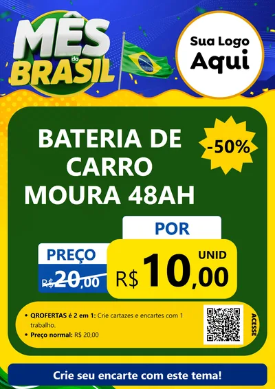 Modelo de Cartaz para Cartaz A4 Vertical com o tema Mês do Brasil para Baterias Elétricas