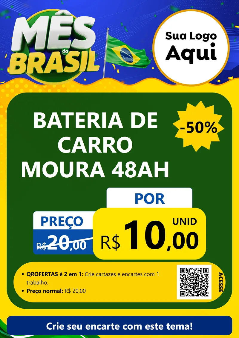 Modelo de Cartaz para Cartaz A4 Vertical com o tema Mês do Brasil para Baterias Elétricas