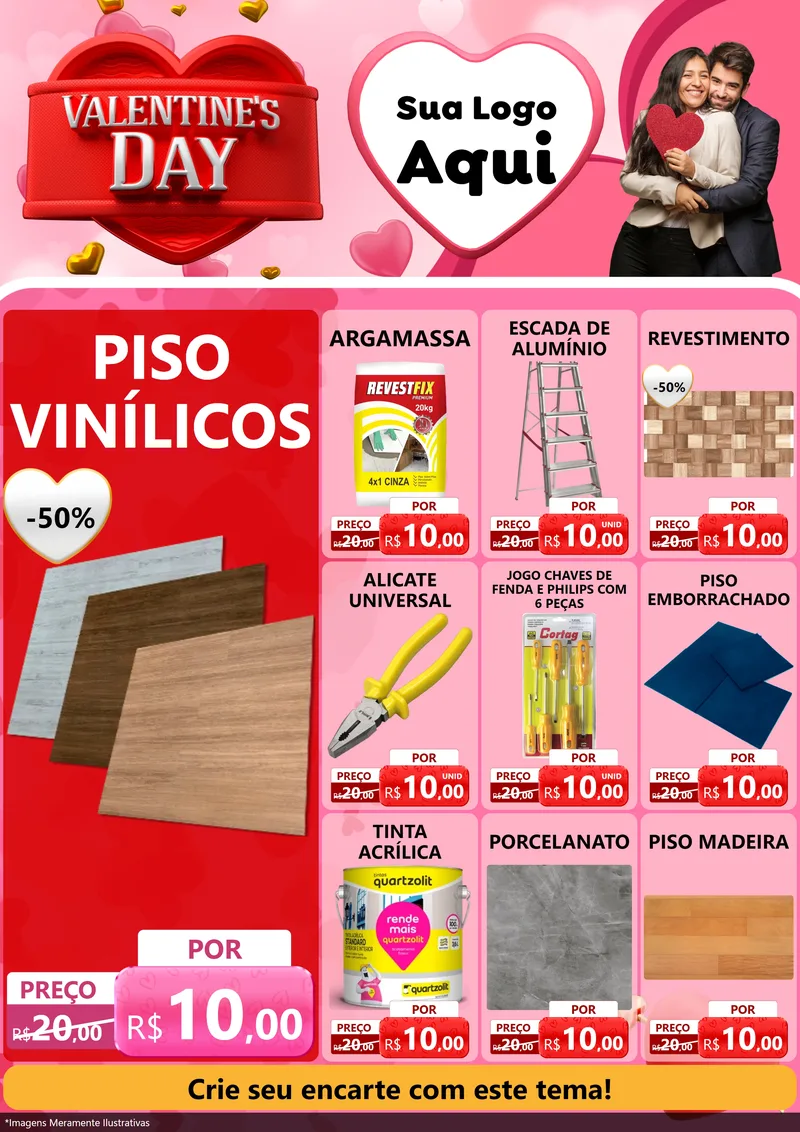 Modelo de Encarte para Encarte A4 Vertical com o tema Valentine's Day para Material para Construção
