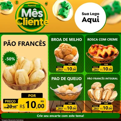 Modelo de Rede Social para Feed Facebook com o tema Especial Mês do Cliente para Padaria
