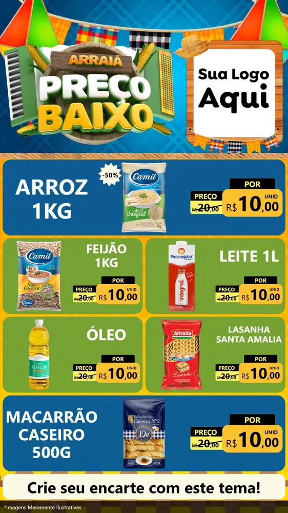 Modelo de TV para TV Vertical com o tema Arraiá de Preço Baixo - Junina para Supermercado