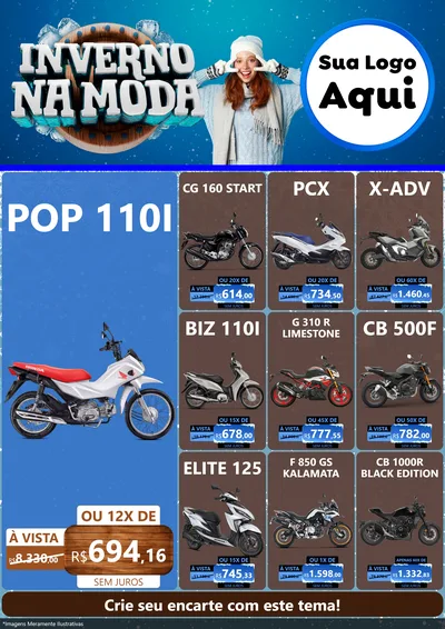 Modelo de Encarte para Encarte A4 Vertical com o tema Inverno na Moda para Concessionaria de Motos