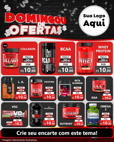 Modelo de Rede Social para Feed Instagram com o tema Domingou de Ofertas para Suplementos alimentares