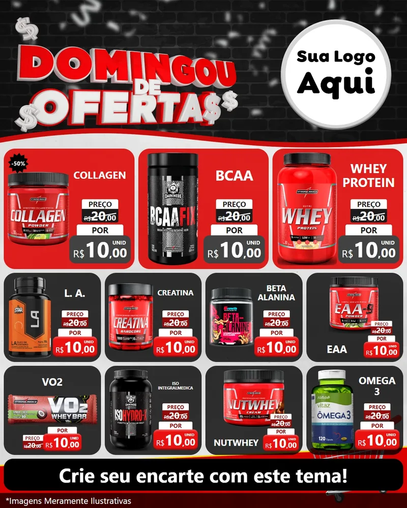 Modelo de Rede Social para Feed Instagram com o tema Domingou de Ofertas para Suplementos alimentares
