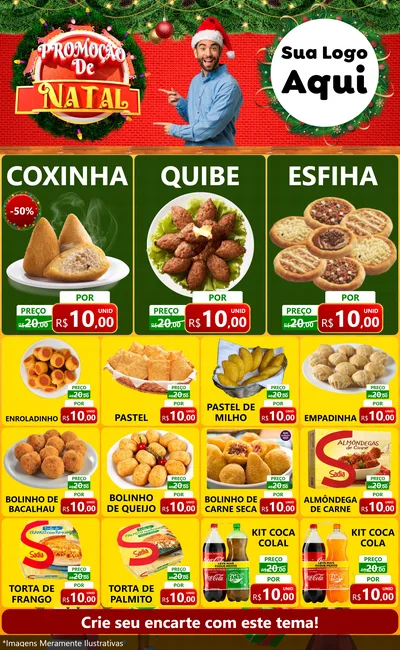 Modelo de Encarte para Encarte Grande com o tema Promoção de Natal para Salgadaria