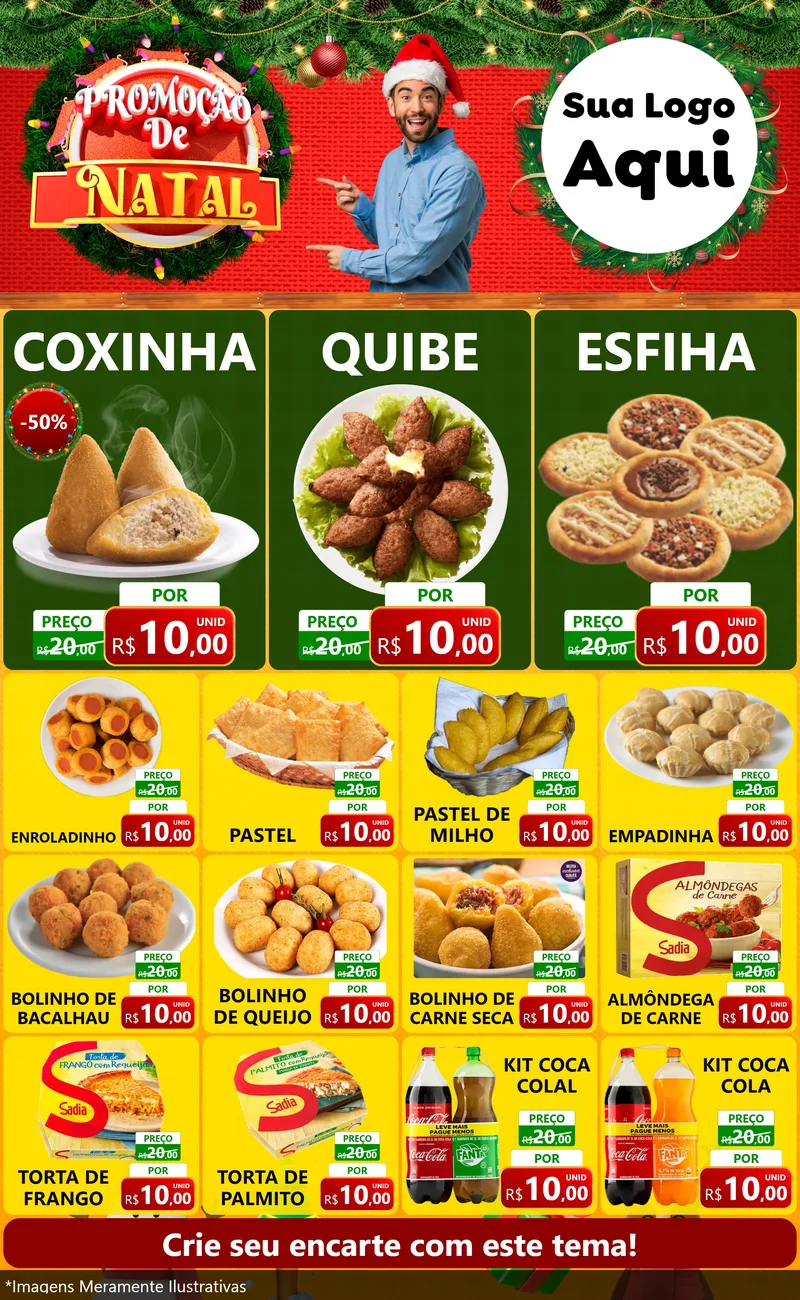 Modelo de Encarte para Encarte Grande com o tema Promoção de Natal para Salgadaria