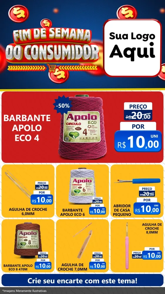 Modelo de Rede Social para Stories com o tema Fim de Semana do Consumidor para Armarinho e Aviamentos