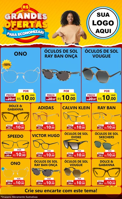 Modelo de Encarte para Encarte Grande com o tema Grandes Ofertas Para Economizar! para Óticas