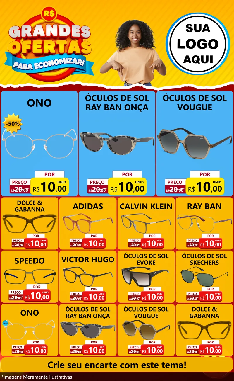 Modelo de Encarte para Encarte Grande com o tema Grandes Ofertas Para Economizar! para Óticas