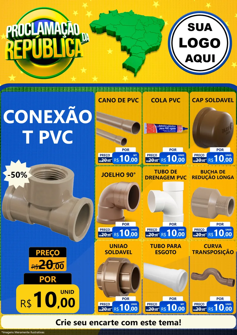 Modelo de Encarte para Encarte A4 Vertical com o tema Proclamação da República para Tubos e conexões