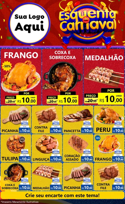 Modelo de Encarte para Encarte Grande com o tema Esquenta de Carnaval para Assados