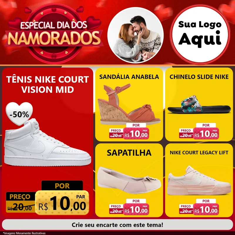 Modelo de Rede Social para Feed Facebook com o tema Especial Dia Dos Namorados para Calçados