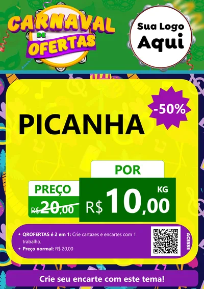 Modelo de Cartaz para Cartaz A4 Vertical com o tema Carnaval de Ofertas para Açougue