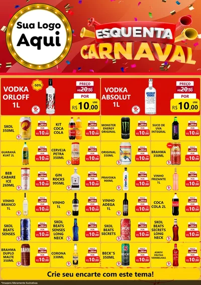 Modelo de Encarte para Encarte A4 Vertical com o tema Esquenta Carnaval para Distribuidora de bebidas