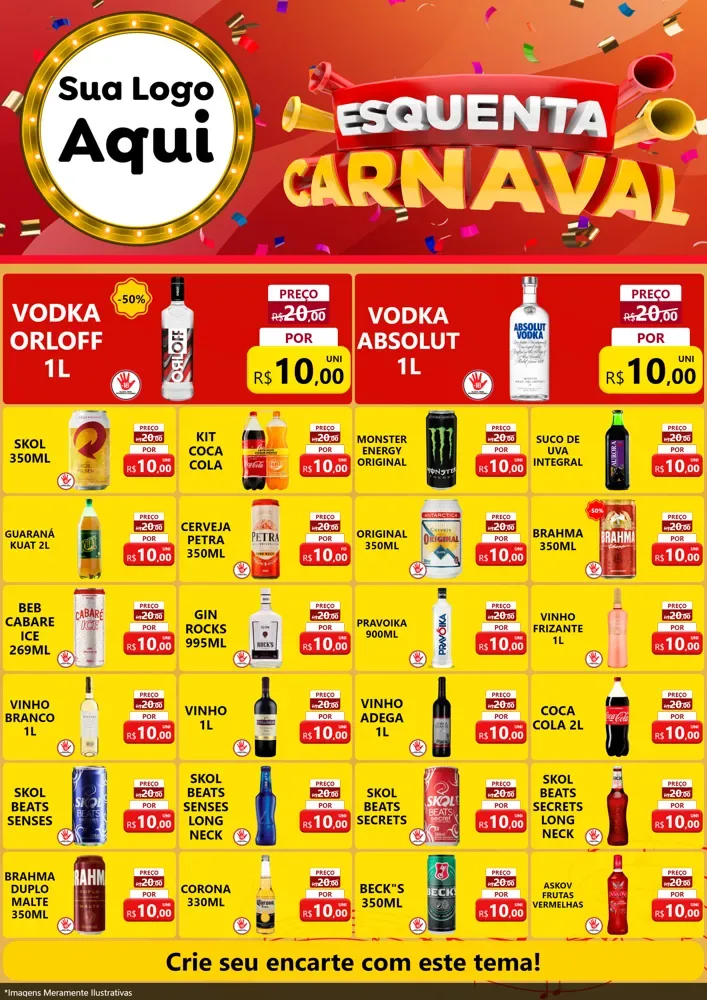 Modelo de Encarte para Encarte A4 Vertical com o tema Esquenta Carnaval para Distribuidora de bebidas