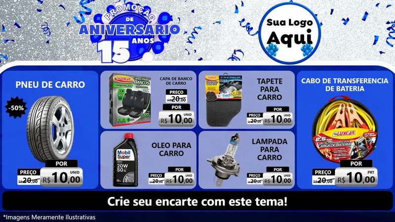 Modelo de TV para TV Horizontal com o tema Promoção de Aniversário - 15 Anos para Auto peças